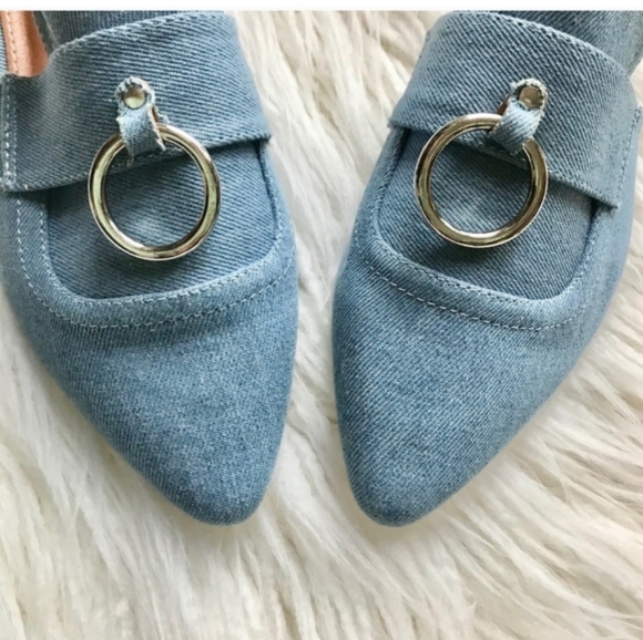 Anthro Cape Robbin Denim Ring Mule Pointed Loafers 8 - Picture 7 of 7